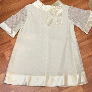 Vintage  Cream Lace Top with Satin Accents 1950s